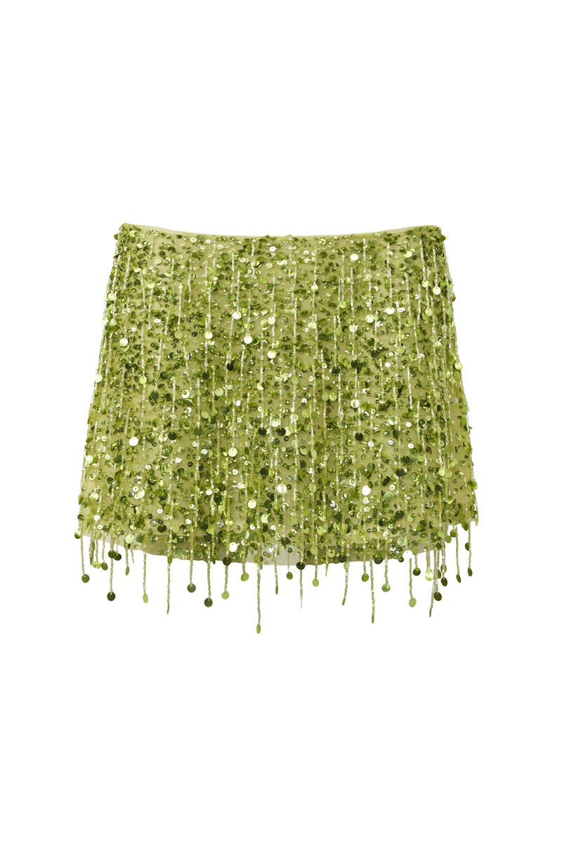 Yasmin Hand Beaded Mini Skirt - Chartreuse