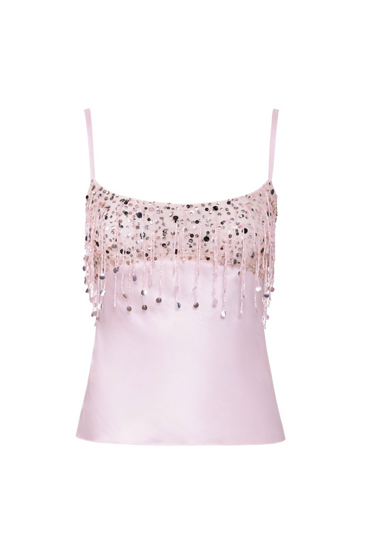 Yasmin Hand Beaded Tank - Blush Pink