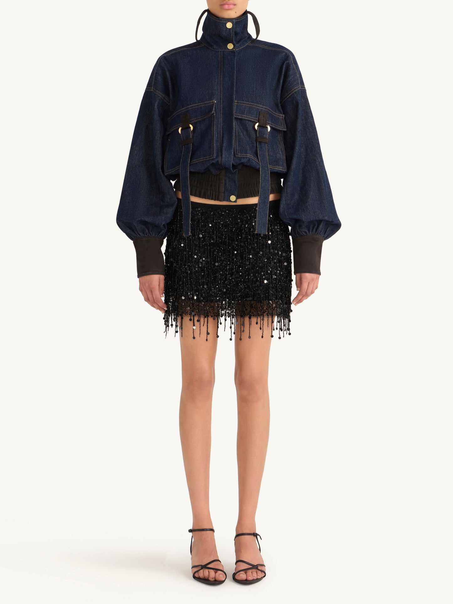Yasmin Hand Beaded Mini Skirt - Midnight Black