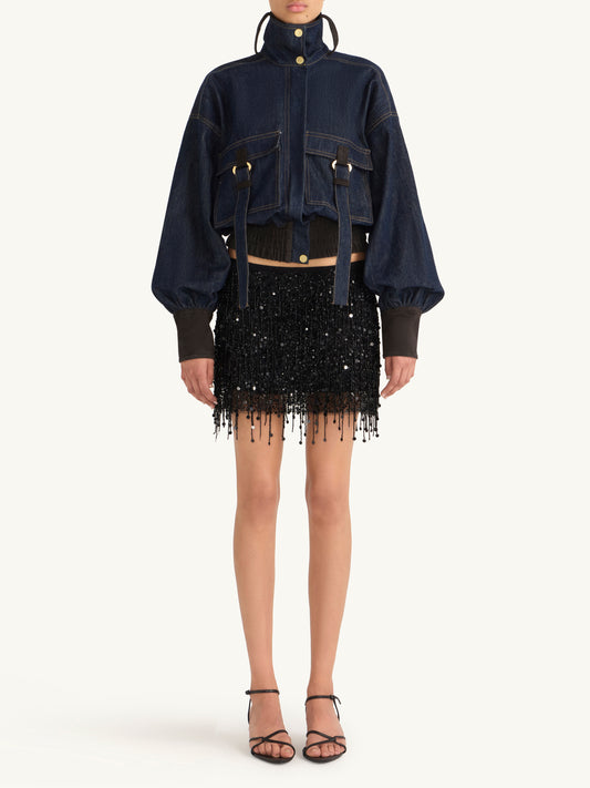 Yasmin Hand Beaded Mini Skirt - Midnight Black