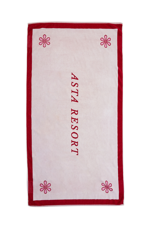 AR Border Jacquard Towel - Ruby Red