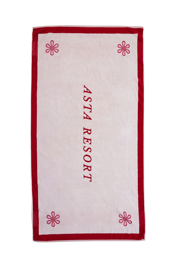 AR Border Jacquard Towel - Ruby Red
