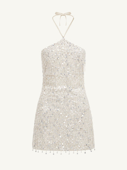 Rossana Hand Beaded Mini Dress - Salt Sequin