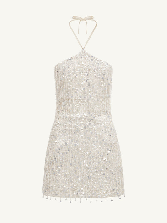 Rossana Hand Beaded Mini Dress - Salt Sequin