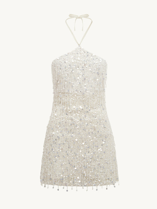 Rossana Hand Beaded Mini Dress - Salt Sequin