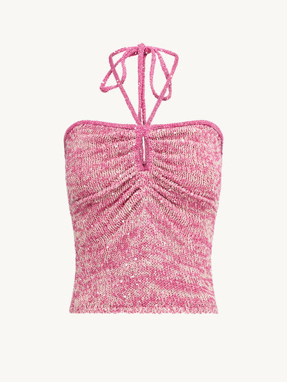 Olivia Halter Top - Hydrangea Pink Sequin