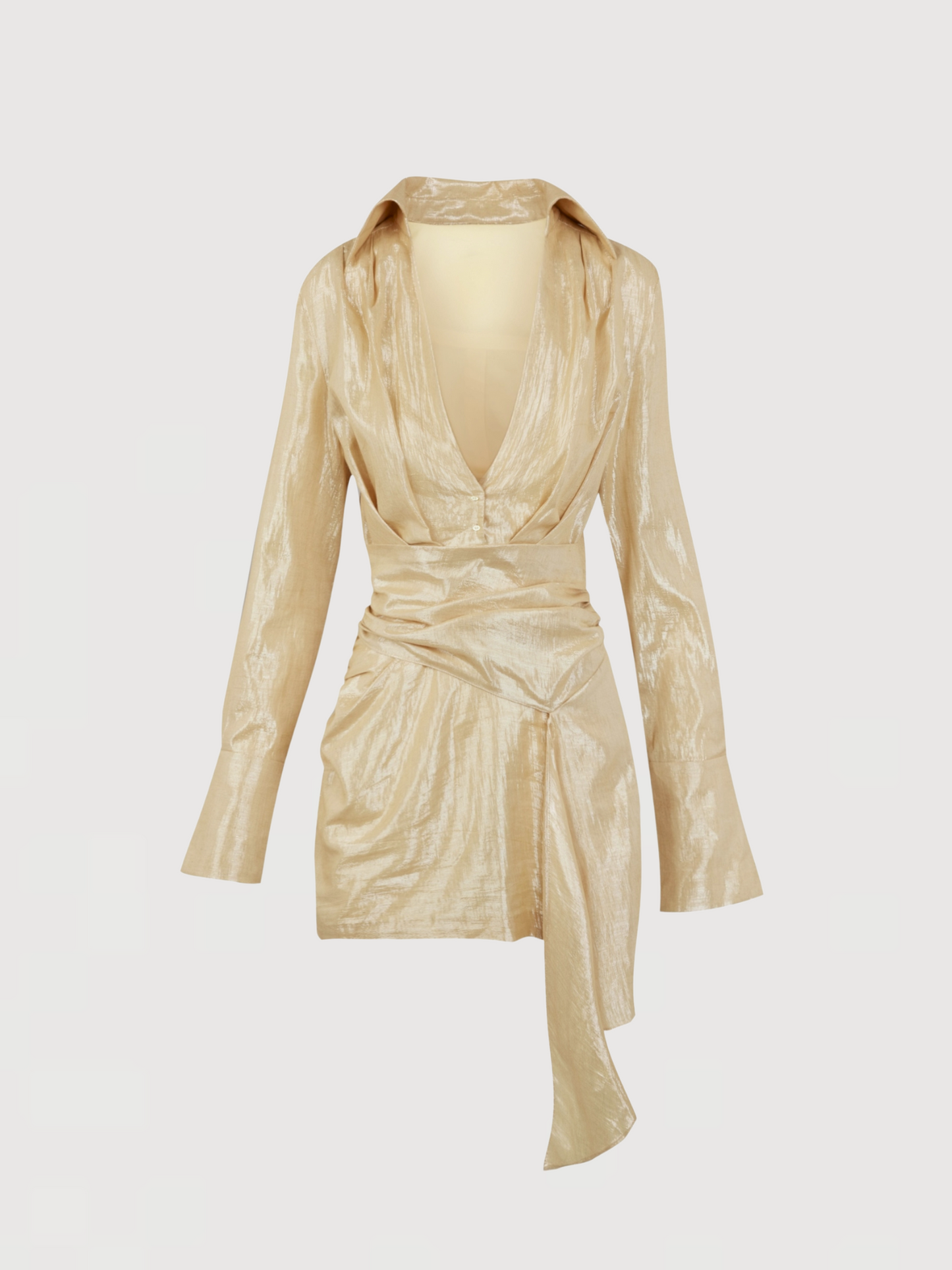 Viola Long Sleeve Mini Dress - Gold Lamé