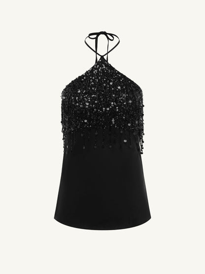 Rossana Hand Beaded Top - Midnight Black