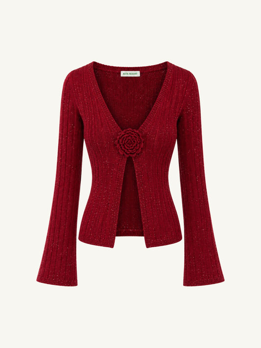 Rosie Cropped Cardigan - Wine Sequin
