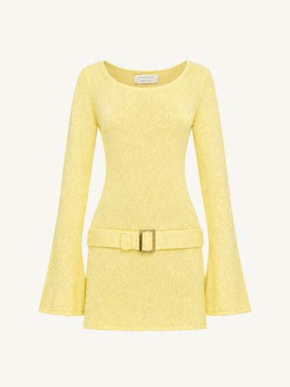 Maya Long Sleeve Belted Dress - Butter Sequin