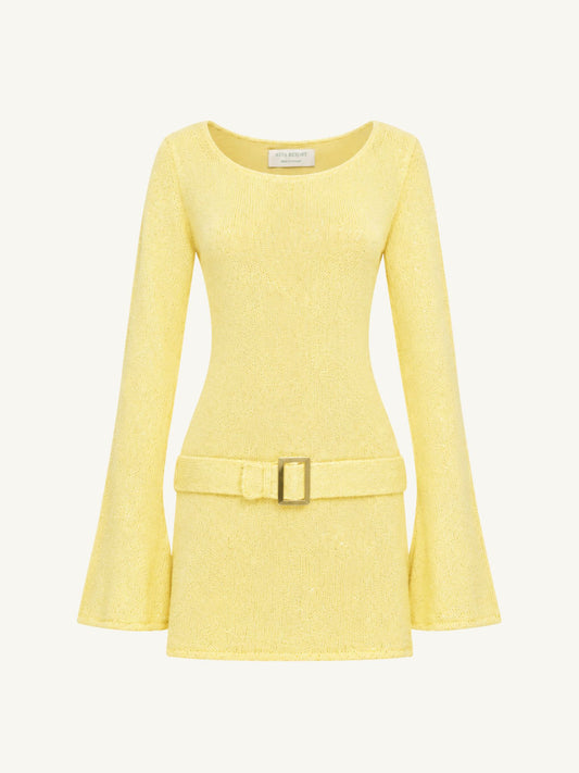 Maya Long Sleeve Belted Dress - Butter Sequin