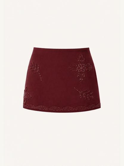 Maja Hand Beaded Mini Skirt - Port