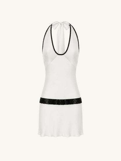 Celine Hand Beaded Mini Dress - Salt/Black