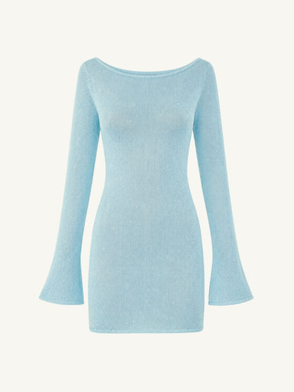 Maya Long Sleeve Mini Dress - Baia Blue Sequin