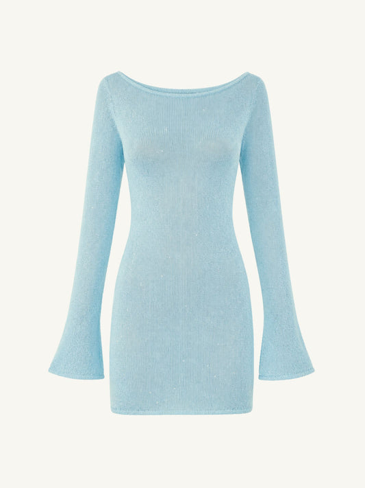 Maya Long Sleeve Mini Dress - Baia Blue Sequin