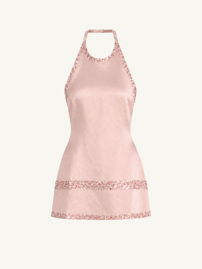 Marina Hand Beaded Mini Dress - Bon Bon Pink