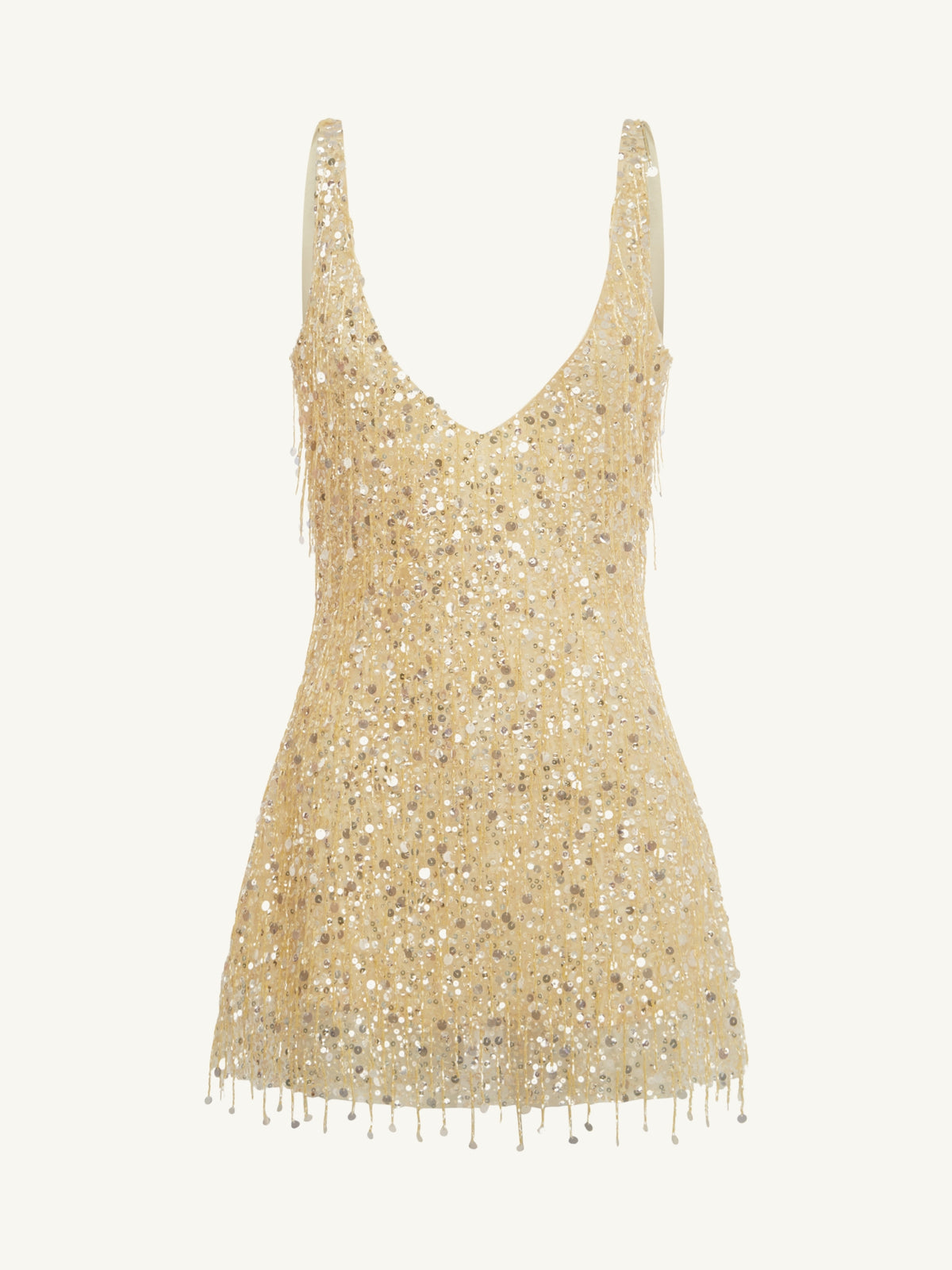 Ophelia Fringe Hand Beaded Mini Dress - Champagne