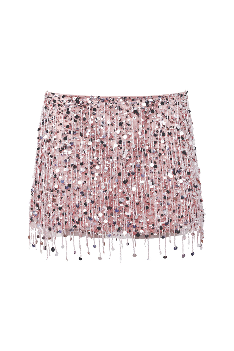 Yasmin Hand Beaded Mini Skirt - Blush Pink