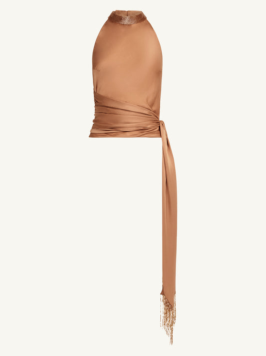 Stella Hand Beaded Top - Almond