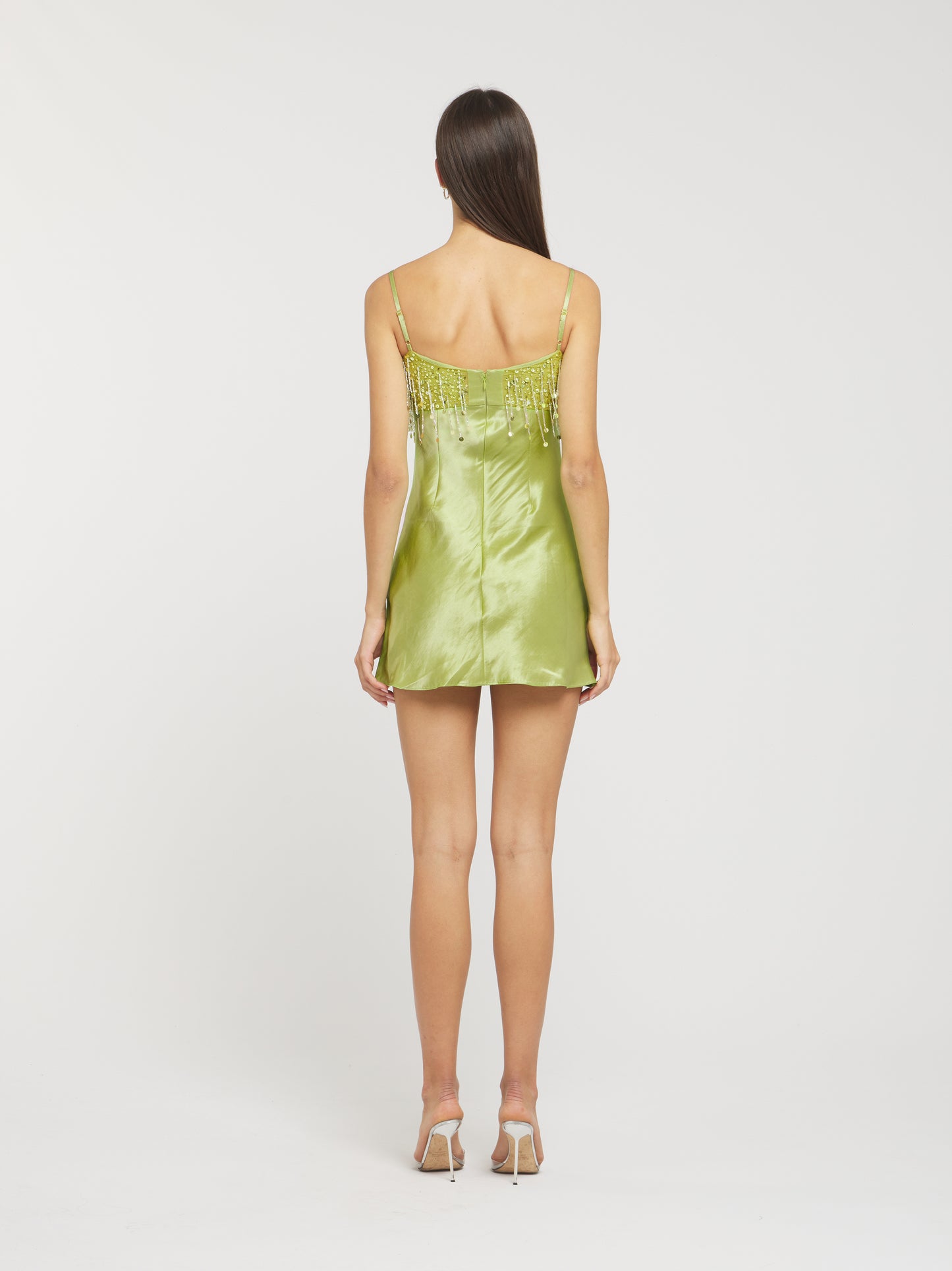 Yasmin Hand Beaded Mini Dress - Chartreuse