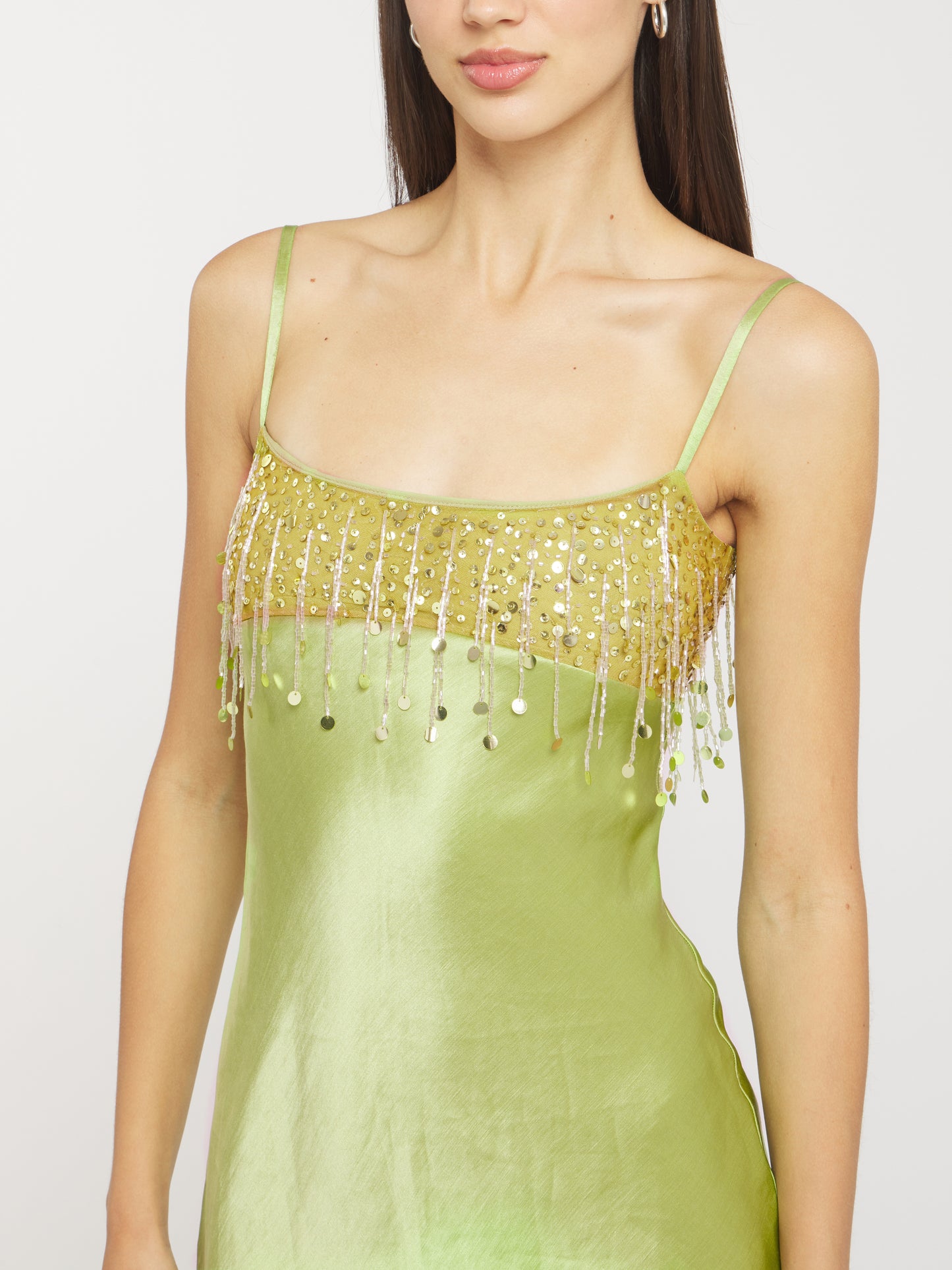 Yasmin Hand Beaded Mini Dress - Chartreuse